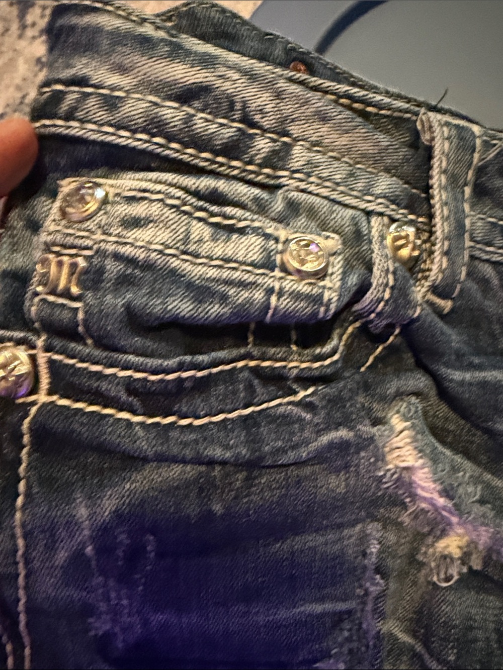 Miss Me Distressed Dark Wash Denim Shorts - Blue - Picture 6 of 10